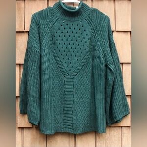 NWOT One A Forest Green Mock Turtle Neck Sweater Knit Wide Sleeves